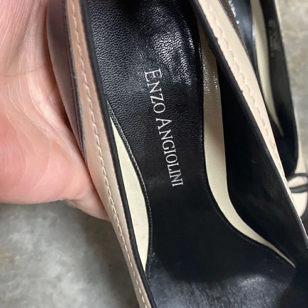 Enzo Angiolini Ea Heddie Black & Cream Leather Pumps Size 8